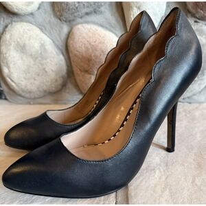 VTG Betsey Johnson‎ RACIER Leather Shoes Scalloped Heel Pump Stiletto Women 8.5